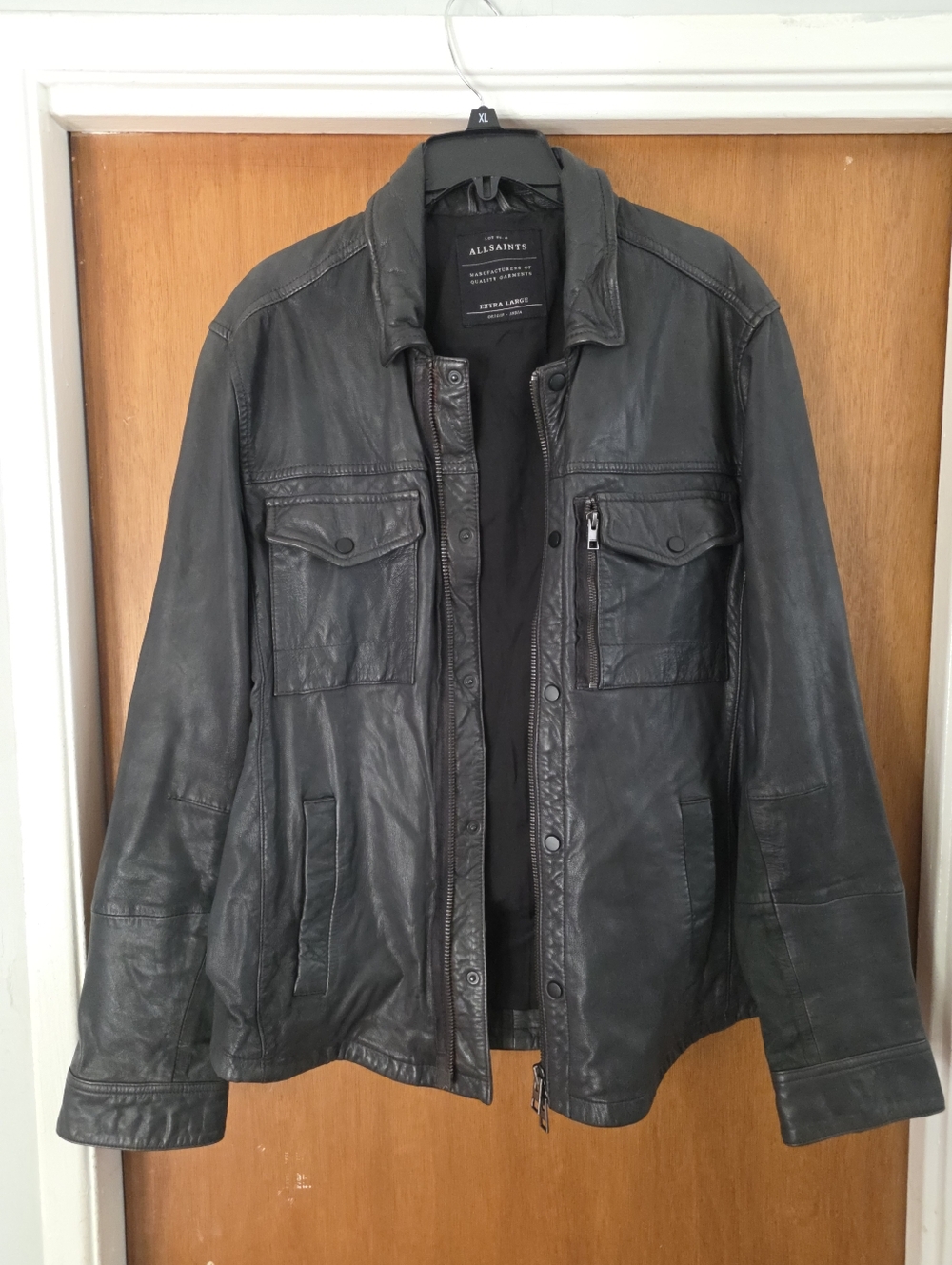 All Saints Men's FRANKLIN Leather Shirt Jacket XL Biker Men's Vintage Blue Gray